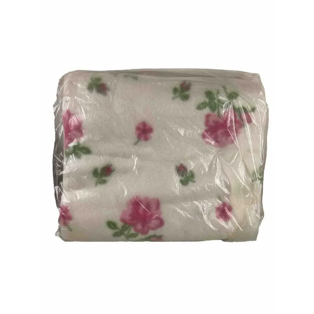 Sears Riviera Rose Pink Floral Acrylic Twin Blanket with Satin Trim – NOS 1970s